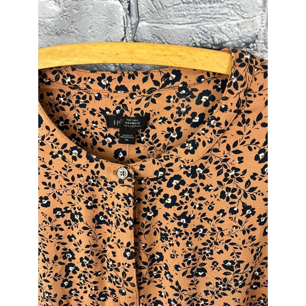 J. Jill Wearever Womens XL Orange Floral Print Top 3/4 Sleeve Knit Tunic Blouse - Picture 5 of 12